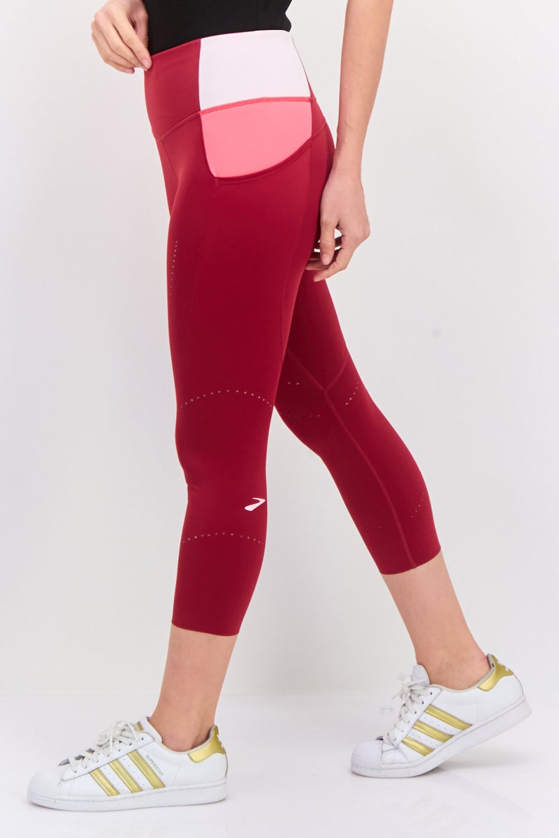 Brooks Women Sportswear Fit 3/4 Running Tights, Maroon Combo - Image 2
